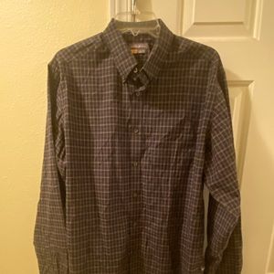 Men’s Eddie Bauer TL long sleeve black plaid full button shirt.